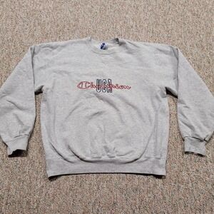Vintage Champion Sweatshirt Men Large Grey Spellout Crewneck Streetwear USA Made